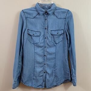 Zara Denim Denim Chambray Button Down Shirt